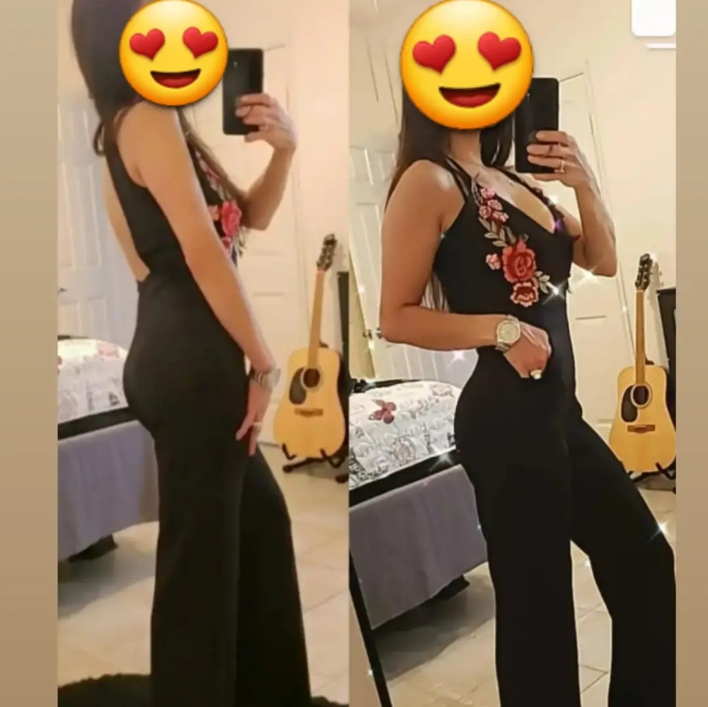 Sexy overall spaghetti strap V neck open back one piece wide-leg jumpsuits long.